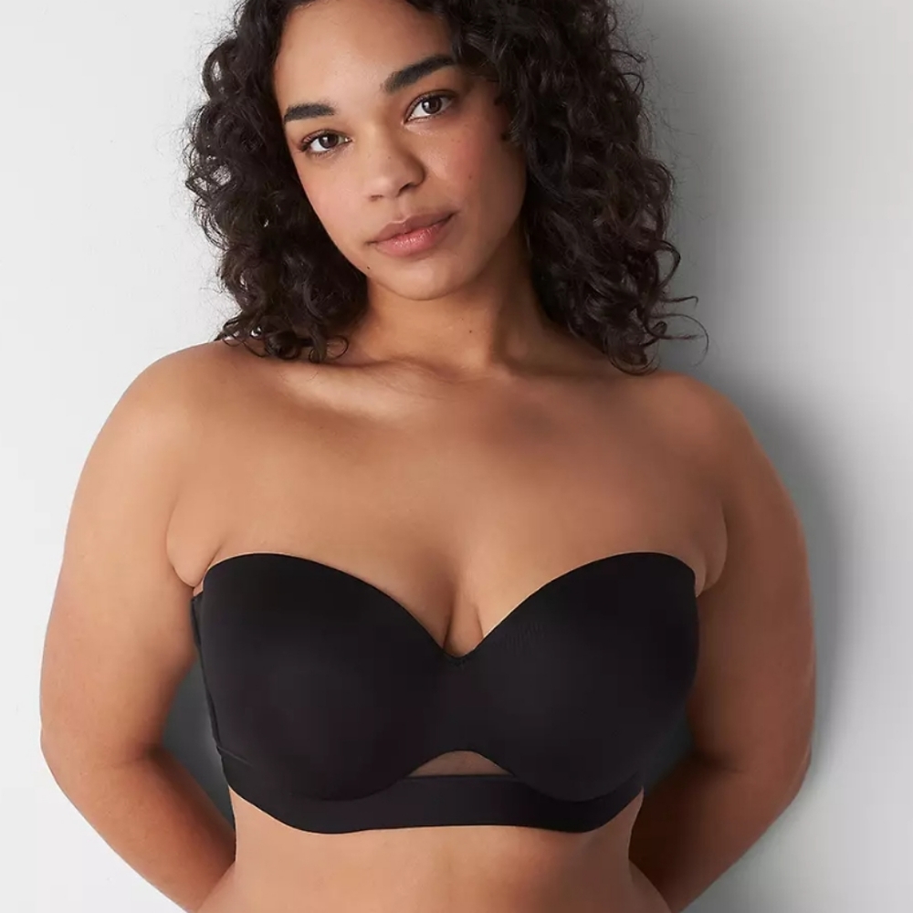 NWT Cacique Comfort Bliss Lightly Lined Strapless Bra in Black, Size 40C